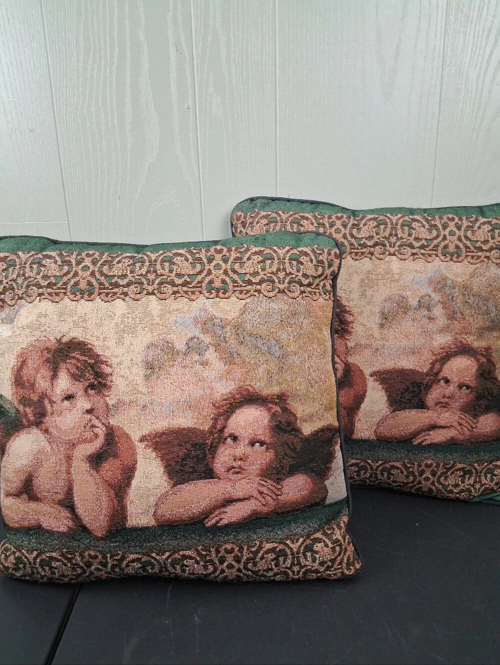 Vintage Whimsical Throw Pillows 2 Tapestry Cherubs Angels Romantic Cottagecore